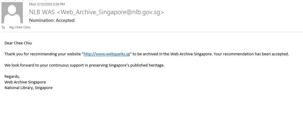 NLB reply to Web archive Singapore