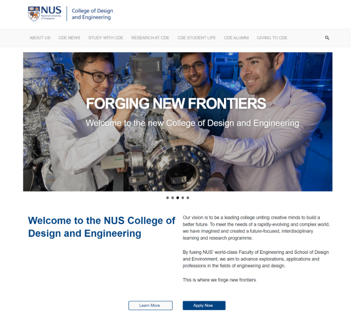 screenshot of nus college of design and engineering webpage