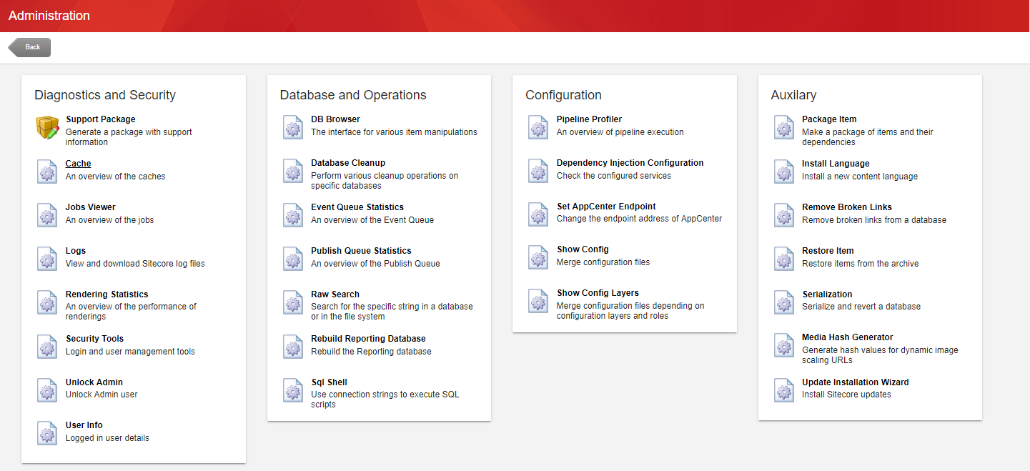 Sitecore Admin full console view