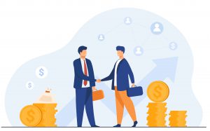 Two businessmen shaking hands concept banner