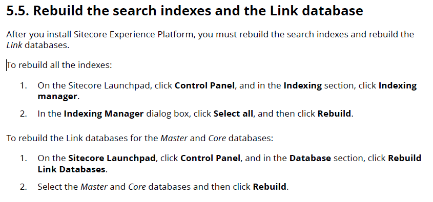 Rebuild the search indexes and the link database for SC10.1