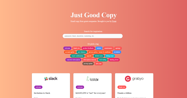 screenshot of justgoodcopy website