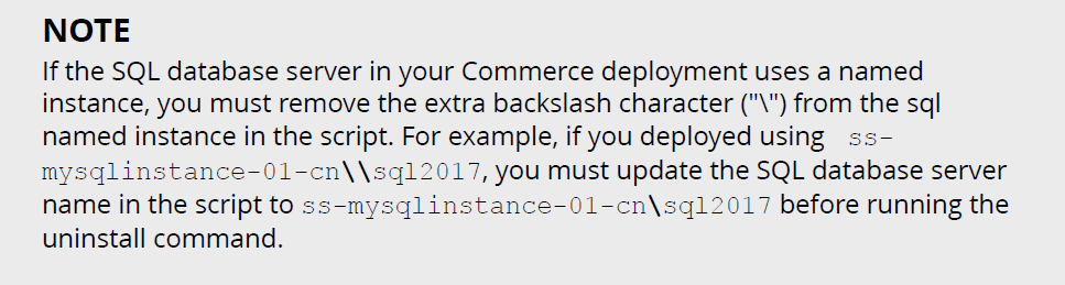 Note about SQL database server on the Commerce deployment