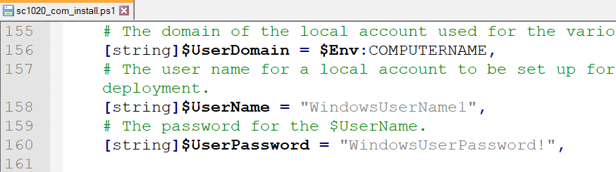 Show UserDomain, UserName, UserPassword