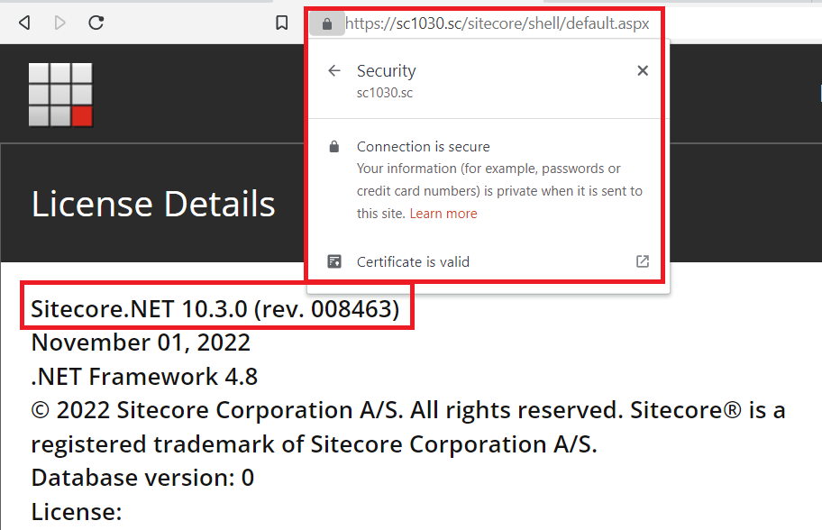 Sitecore.NET 10.3.0 license details