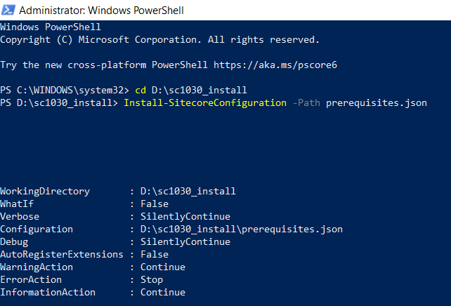 Running Install-SitecoreConfiguration for SC10.30