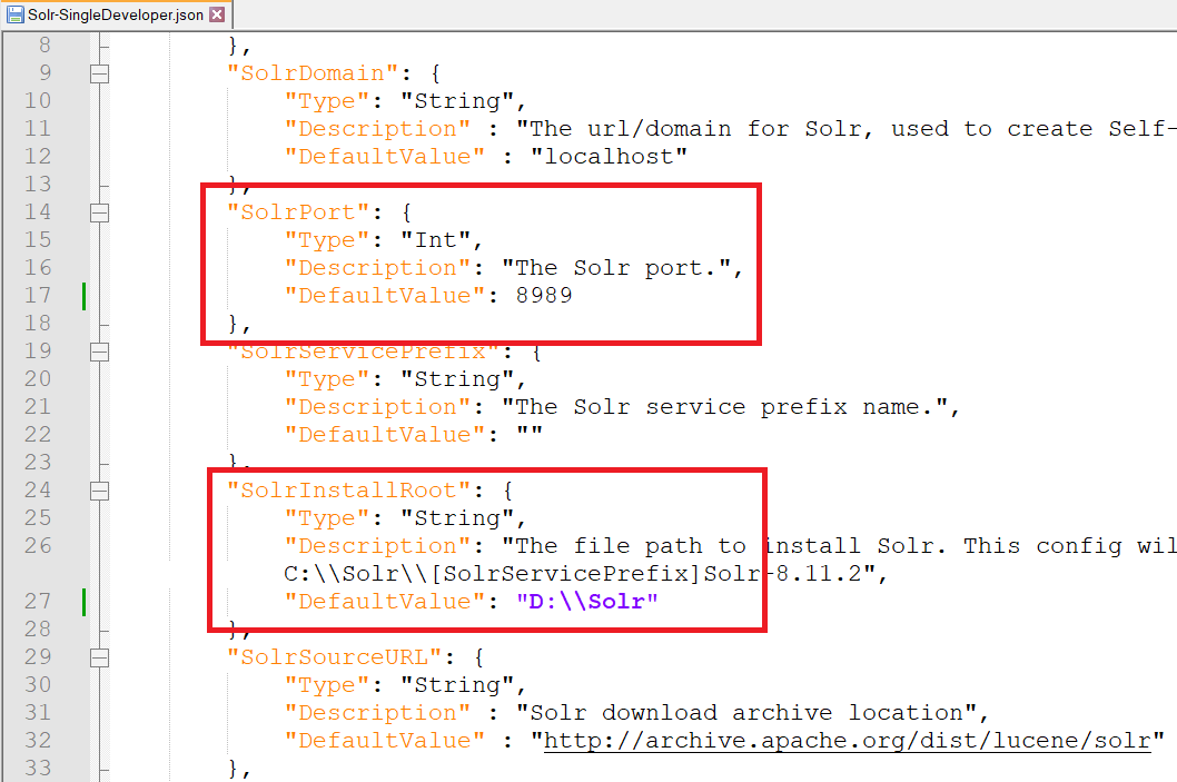 List of solr values in config file for SC10.30