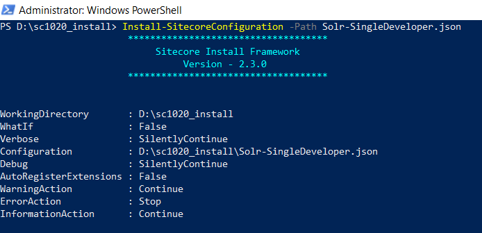 Run Install-SitecoreConfiguration command for SC10.20 with 2.3.0 framework