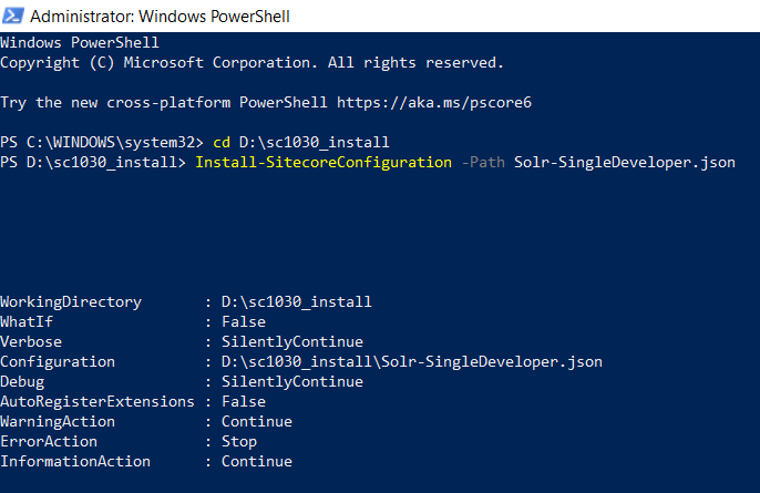 Running Install-SitecoreConfiguration for SC10.30