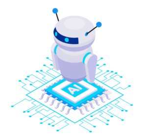 Cute artificial intelligence robot isometric icon on white background 3d vector illustration