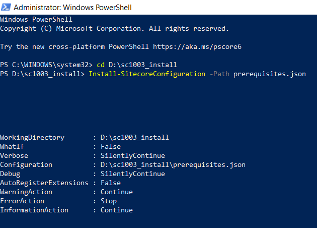 Running Install-SitecoreConfiguration command for SC10.03