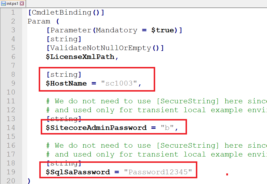 Hostname, admin and SQL password for SC10.03