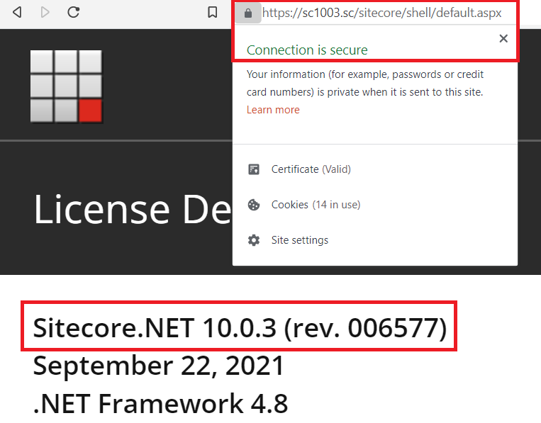 SC10.03 is secured and license details correct