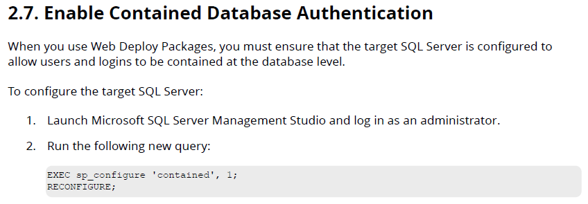 Enabled contained database authentication