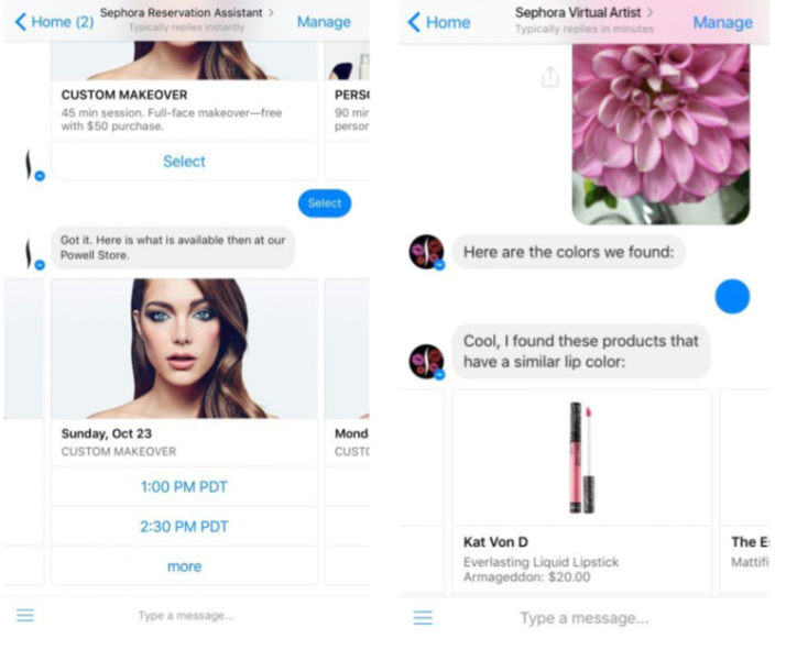 example of chatbots from Sephora