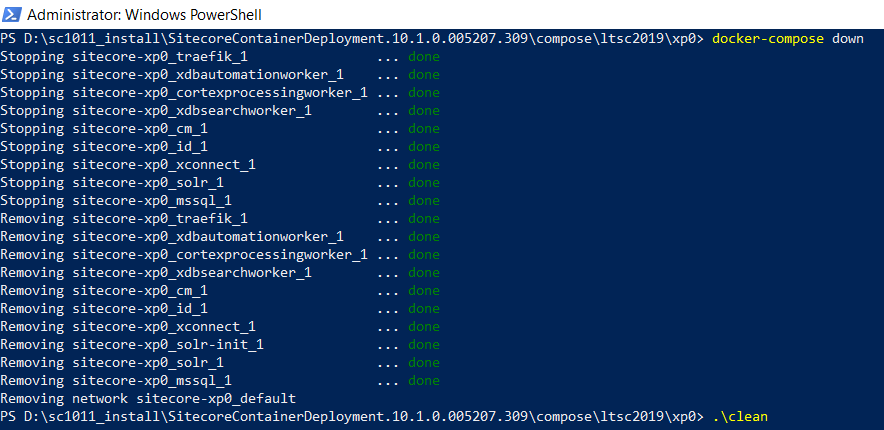 Stopping and removing SC10.11 components