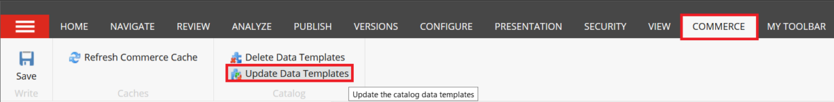 update data templates under Commerce 