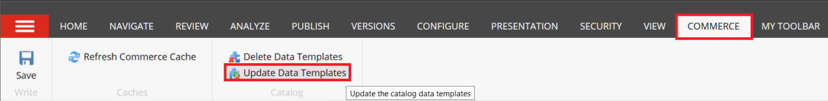 update data templates under commerce tab
