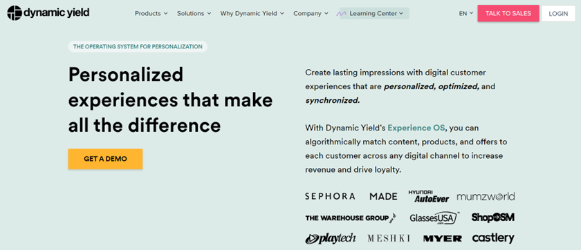 screenshot of Dynamic Yield tool