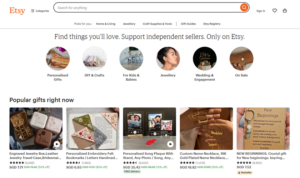 screenshot of Etsy website