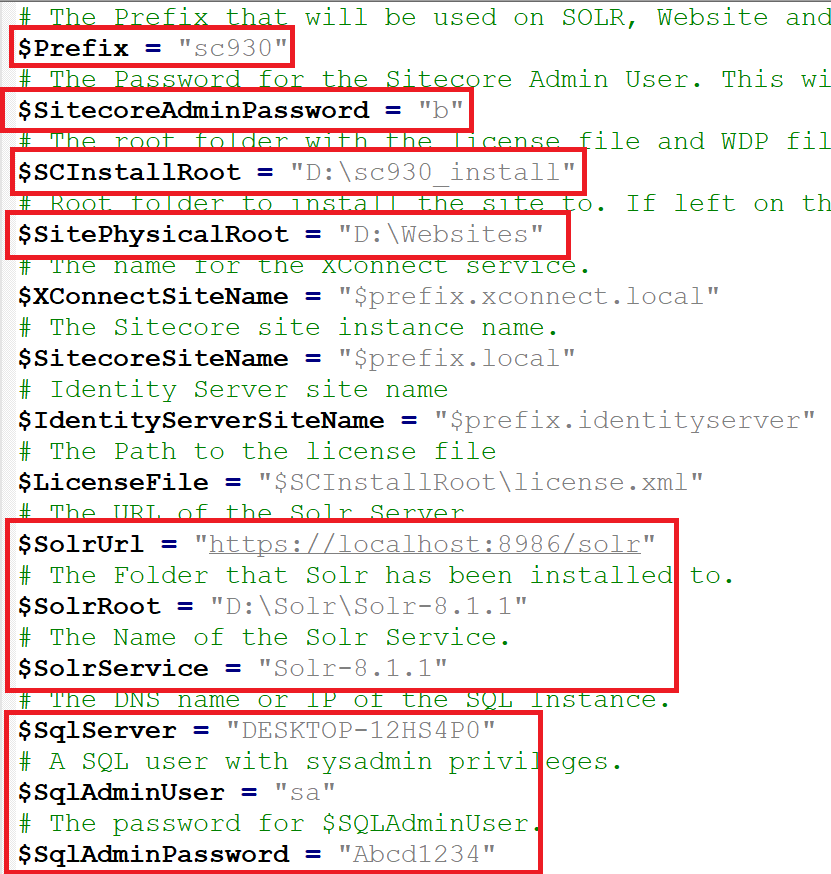 Highlighting various configuration variables