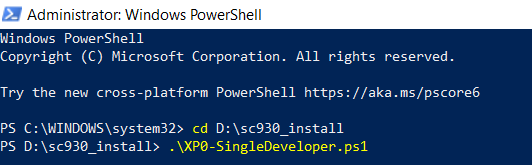 Running XP0-SingleDeveloper.ps1 file