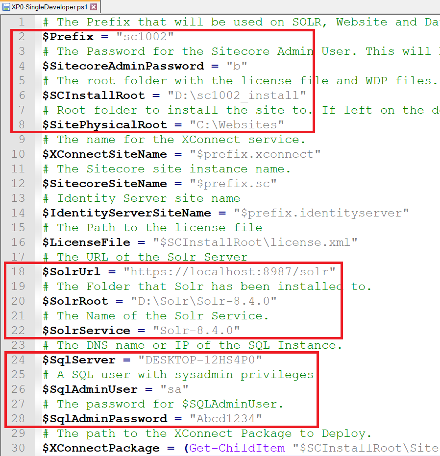 Showing the list of SC10 variables in config file