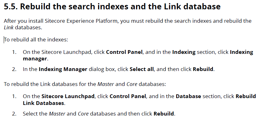 Rebuild the search indexes and the link database for SC10