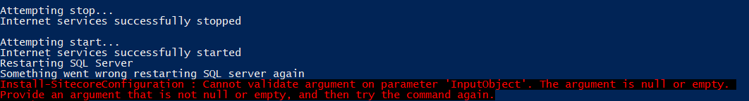 restart SQL server went wrong message