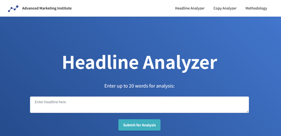 Advanced Marketing Institute Headline Analyzer Tool Homepage